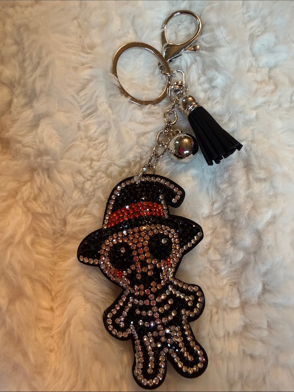 Rhinestone Spooky Halloween Skeleton Witch Hat Keychain Bag Charm